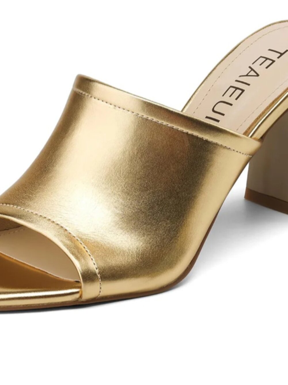 Teaieui Metallic Gold Block Mule Sandals